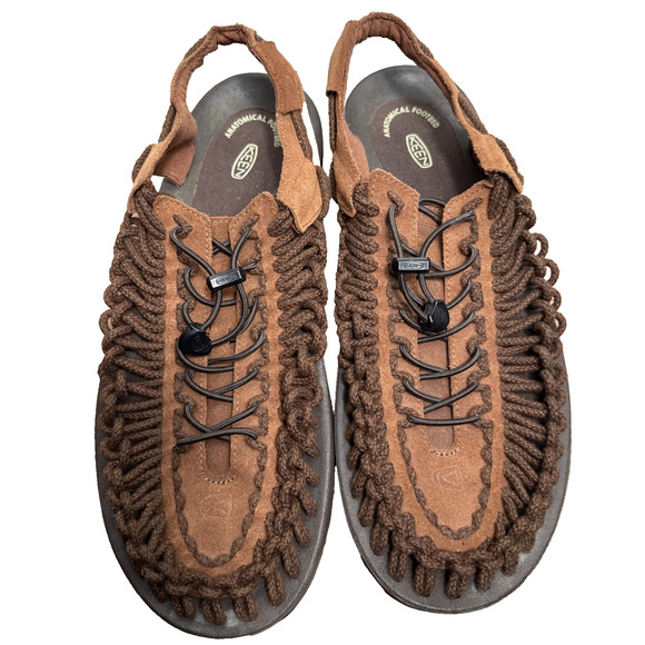 Keen Other - Keen Uneek Brown Leather Sandals Men's Size 14 Corded Stretch Rubber Sole Shoes